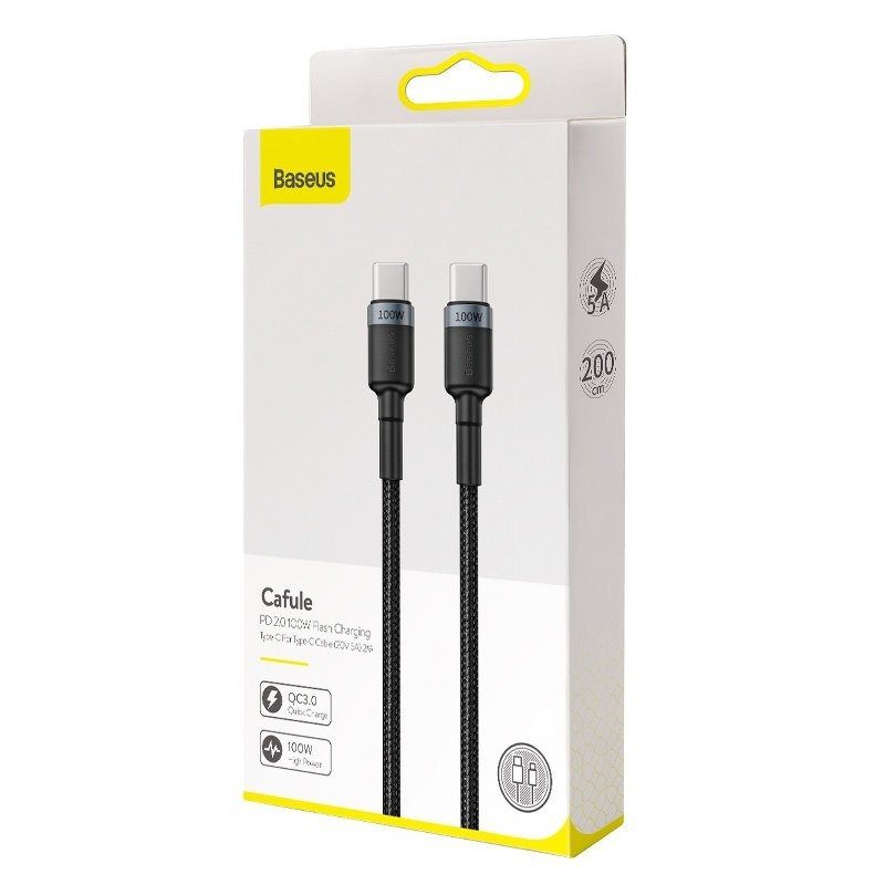 Καλώδιο USB-C/USB-C Cafule PD2.0 100W για Γρήγορη Φόρτιση (20V/5A) 2m (Γκρι/Μαύρο) Baseus - Image 7
