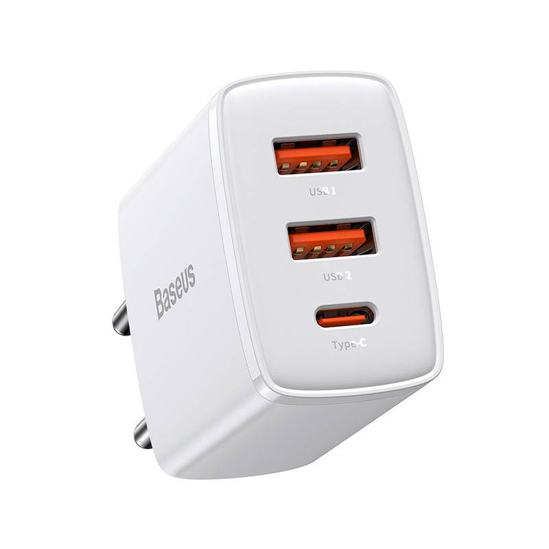 Φορτιστής Compact Quick Charger 2xUSB, USB-C, PD, 3A, 30W (Λευκό) Baseus - Image 2