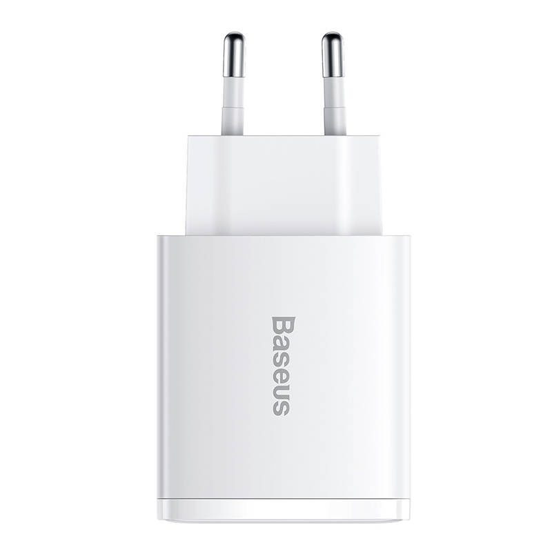 Φορτιστής Compact Quick Charger 2xUSB, USB-C, PD, 3A, 30W (Λευκό) Baseus - Image 3