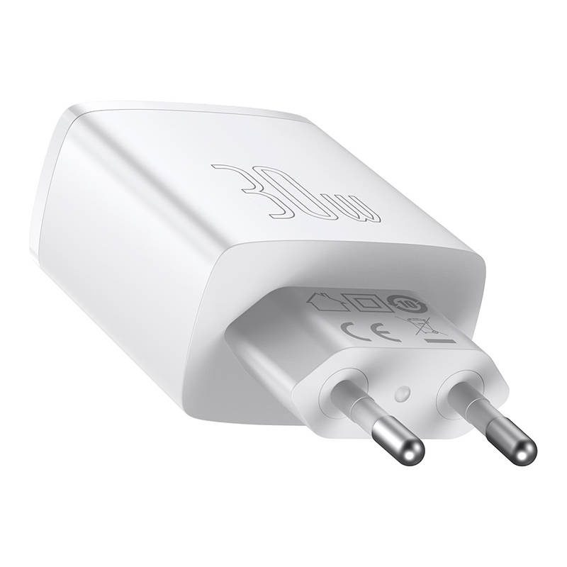 Φορτιστής Compact Quick Charger 2xUSB, USB-C, PD, 3A, 30W (Λευκό) Baseus - Image 4