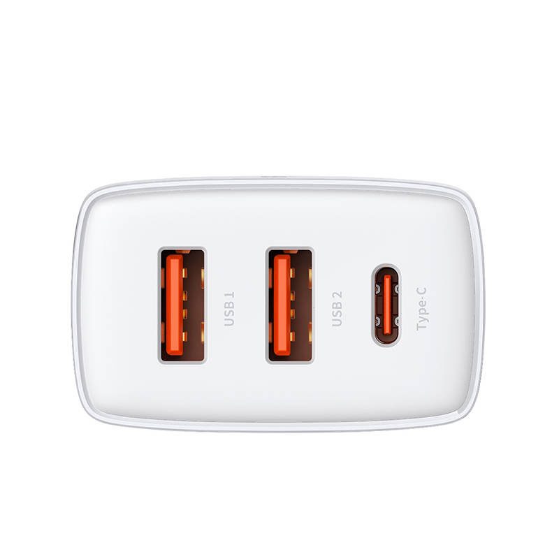 Φορτιστής Compact Quick Charger 2xUSB, USB-C, PD, 3A, 30W (Λευκό) Baseus - Image 5