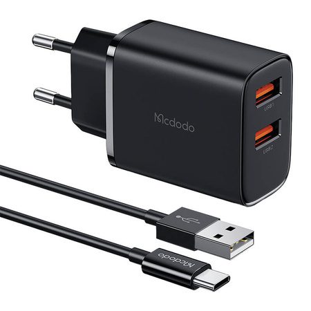 Φορτιστής 12W USB-Ax2 + Καλώδιο USB-A σε USB-C (Μαύρο) Mcdodo