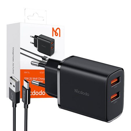 Φορτιστής 12W USB-Ax2 + Καλώδιο USB-A σε USB-C (Μαύρο) Mcdodo - Image 2